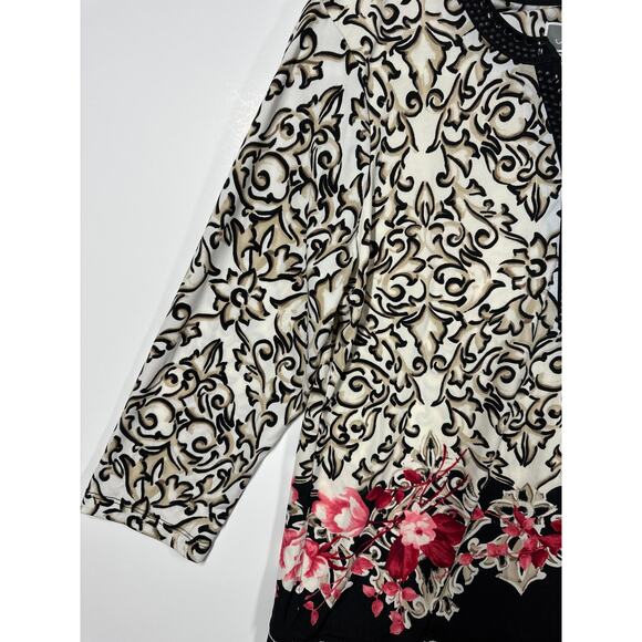 JM Collection Floral Studded Embellished Tunic Blouse Top Size MP Red Tan - Picture 4 of 10